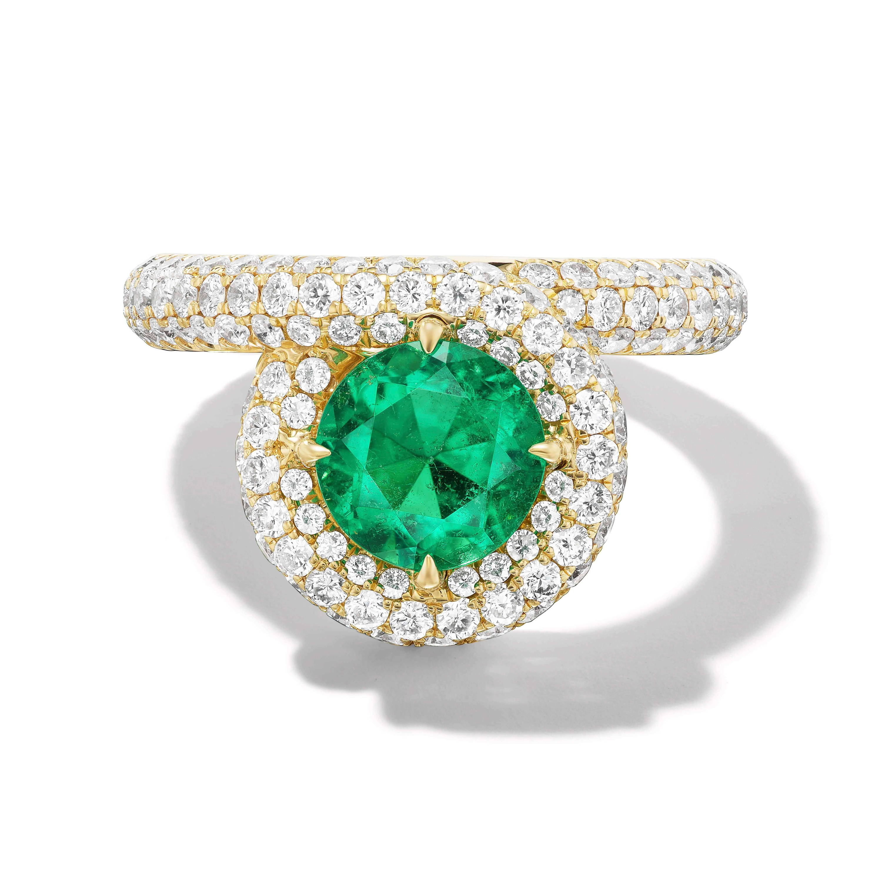 emerald endless loop engagement ring