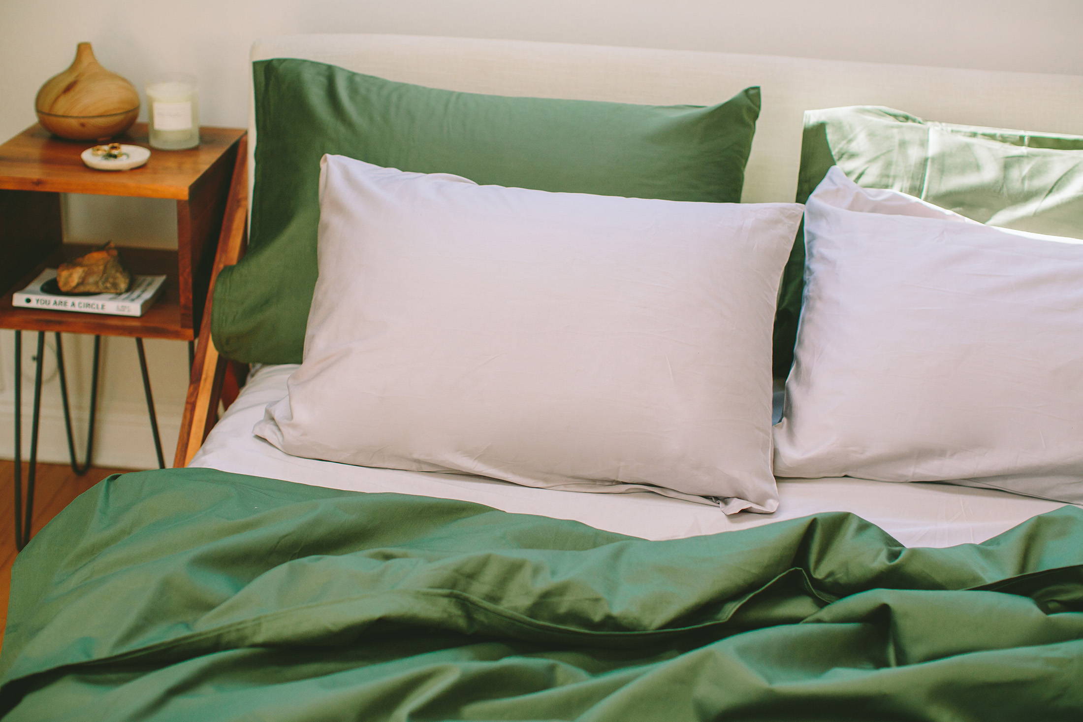 Beautiful green and pewter grey bed sheets 