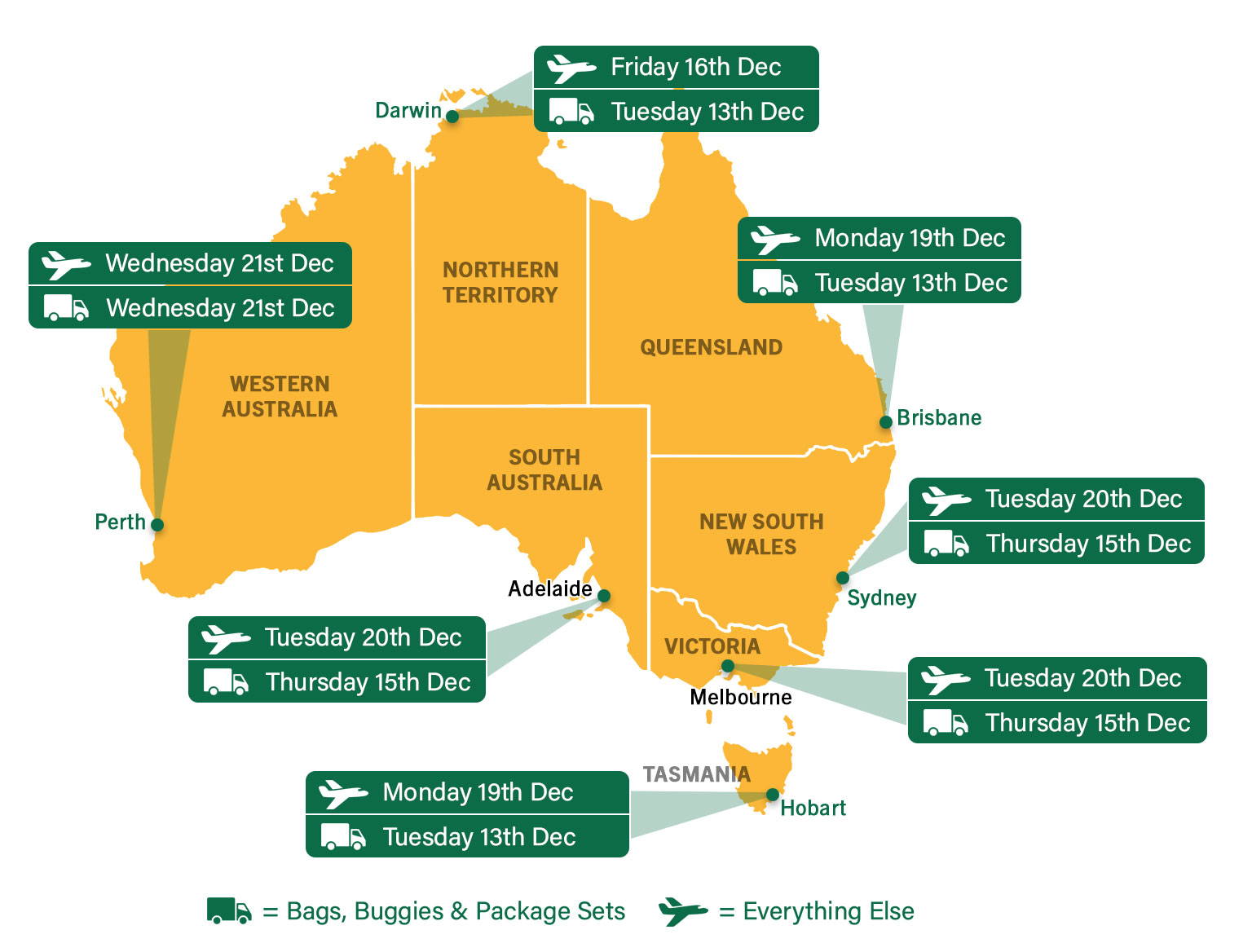 Christmas Delivery Cut Off Dates - Australia Map