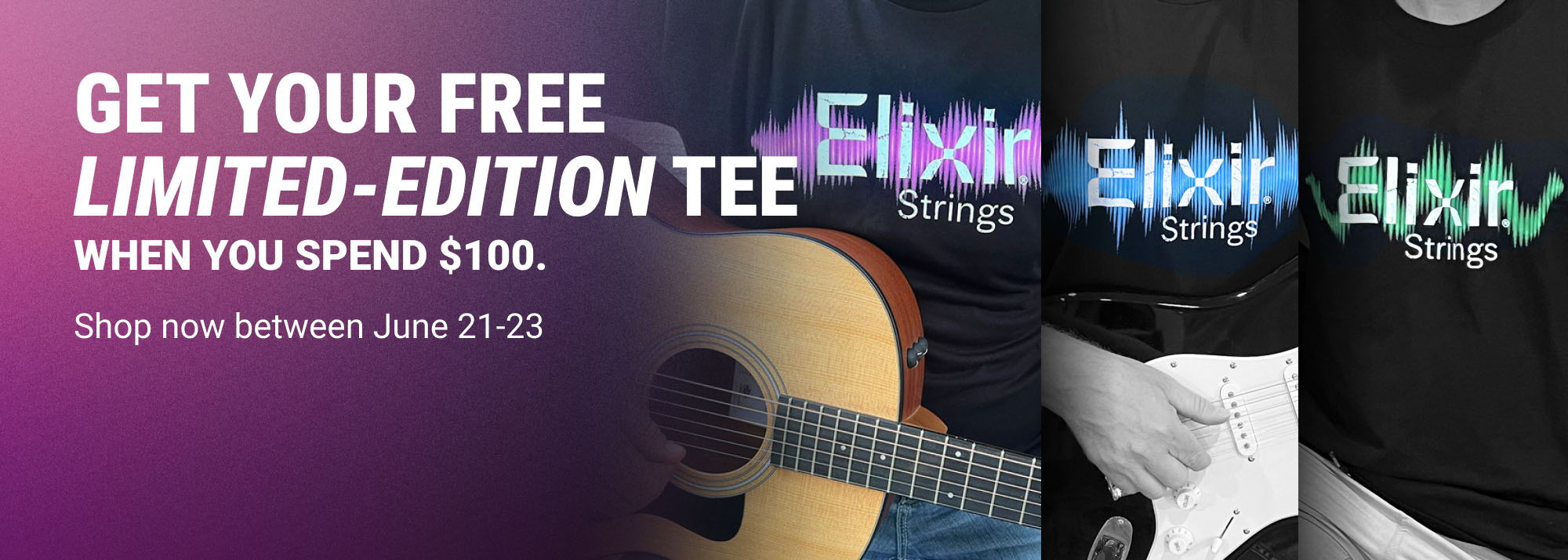 Promotional banner for free limited-edition tee with purchase of $100.