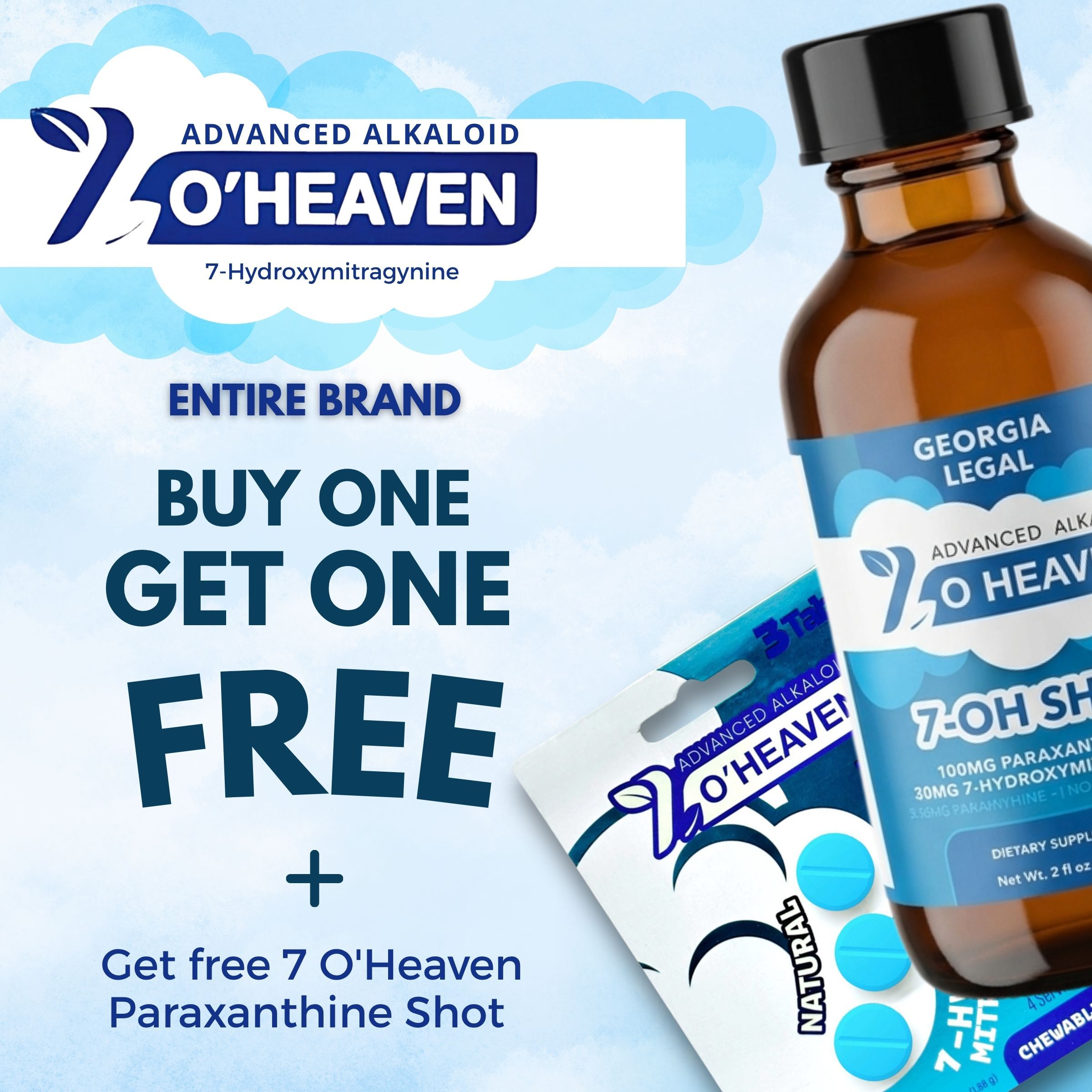 Promotional image for O'Heaven products: buy one, get one free offer.