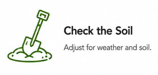 Check the soil. Adjust for weather and soil.