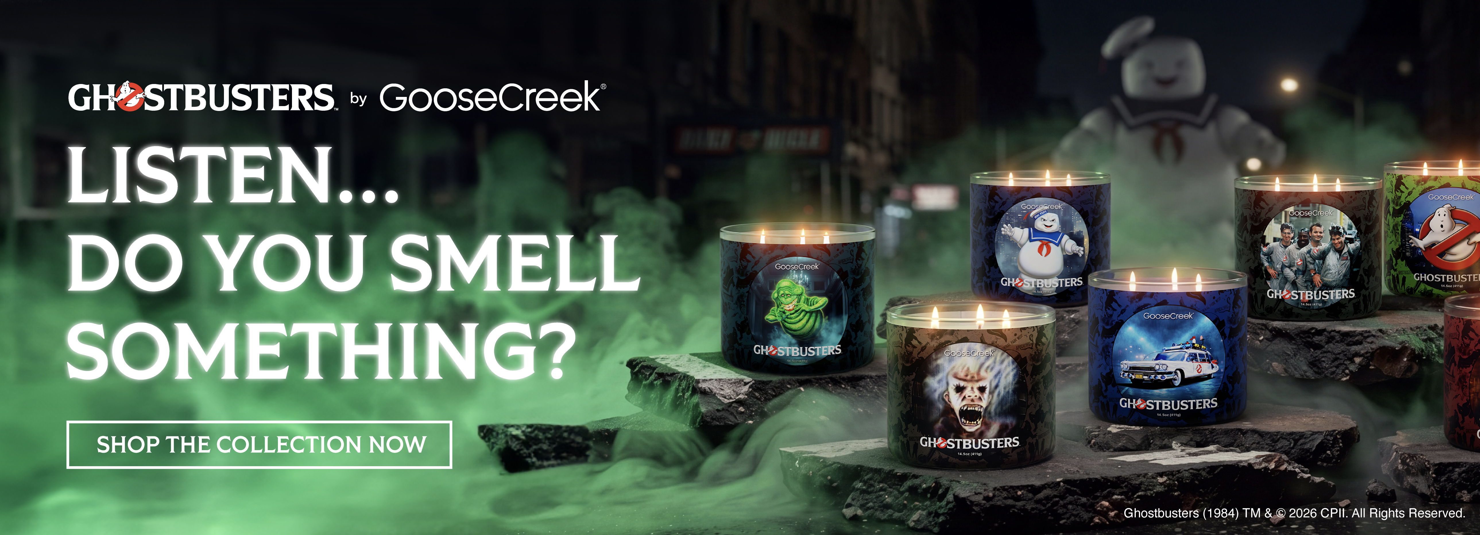 Promotional image featuring various themed products with a spooky background.