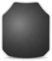 Black shield-shaped object on a dark background.