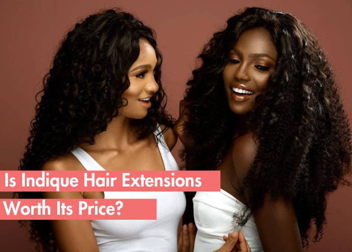 Two women with curly hair smiling at each other, text overlay about hair extensions.