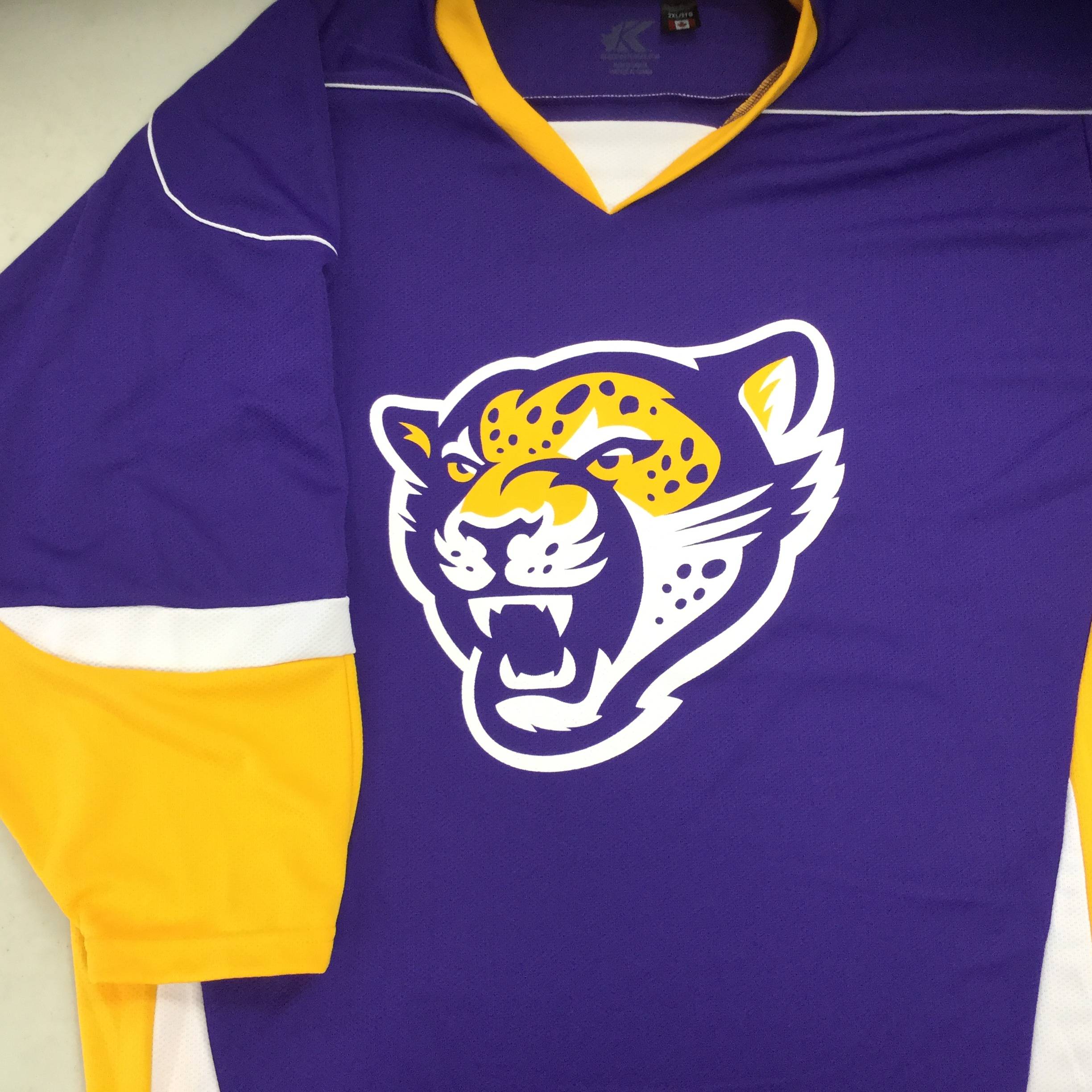 Custom Screen Printed Hockey Jerseys: Jaguars (Kobe XJ6 Purple/Gold/White)