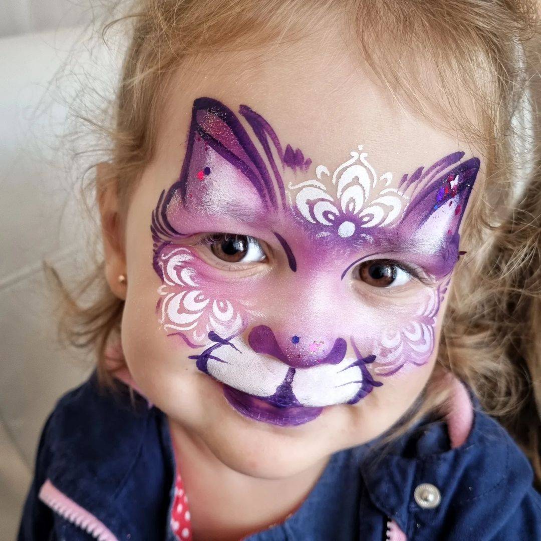 cute cat face paint girl purple face paint