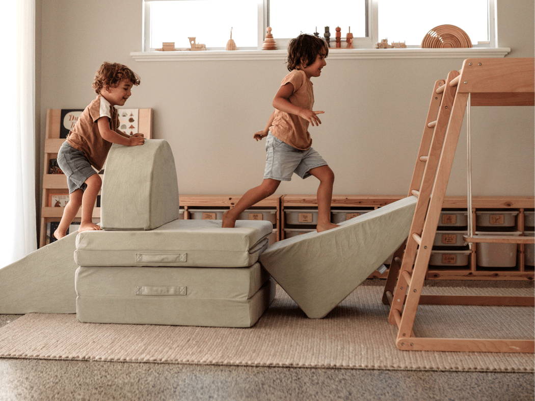 Kids playing on play couch furniture