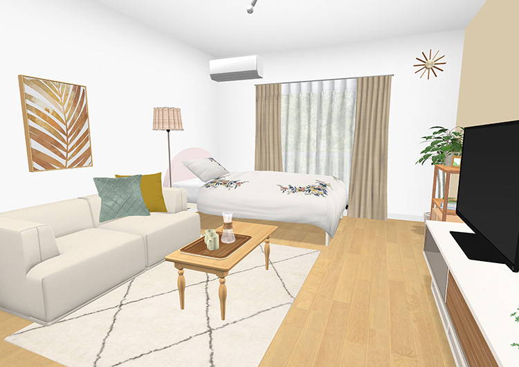 Single living natural style 3D rendering