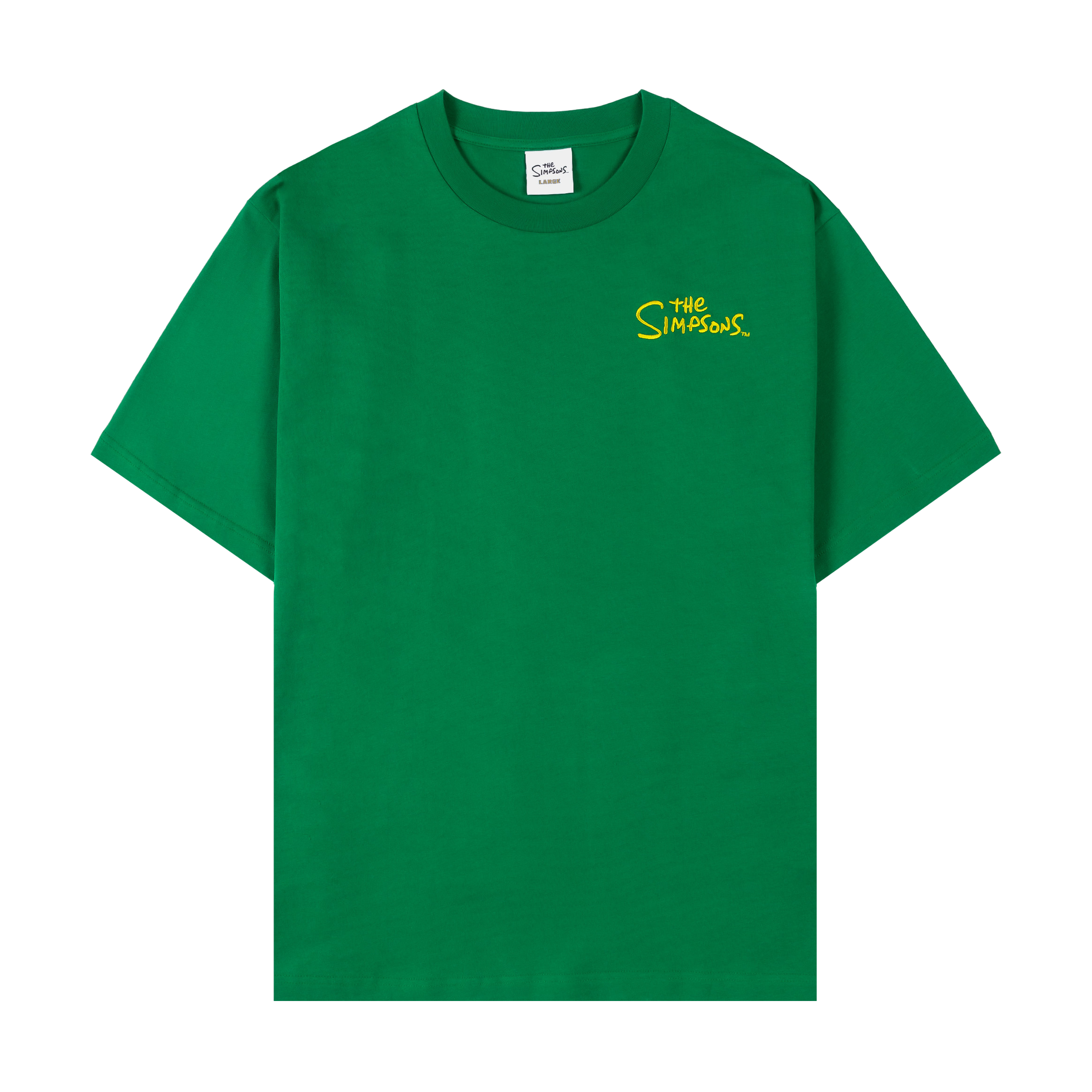 Green t-shirt with yellow text on the front.