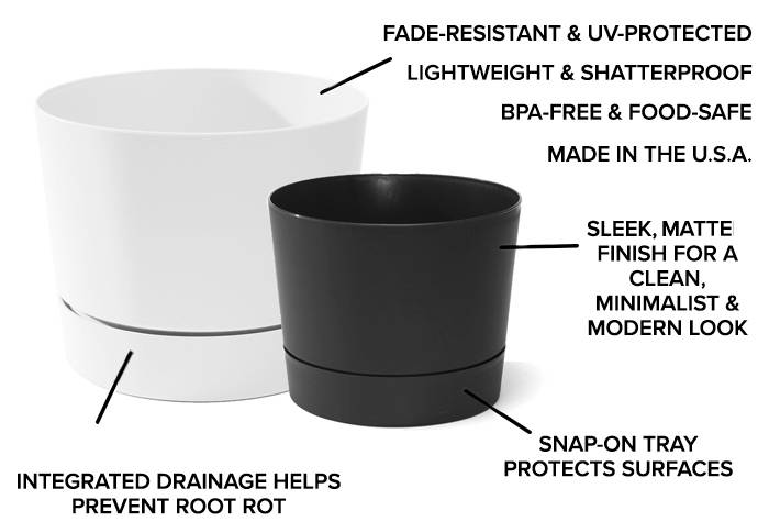 Diagram showing the features and benefits of the Majestic Low Profile Cylinder planters