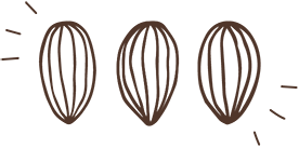 three illustrated cocoa pods with emphasis lines on either side
