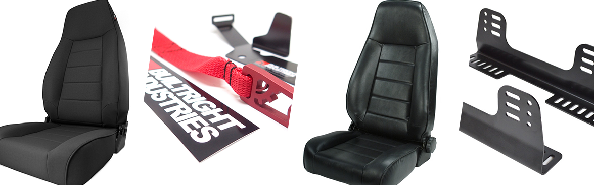 Photo collage of automotive seats and seat mounts.