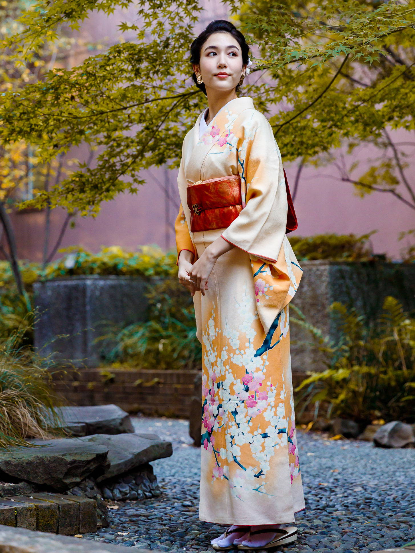 Vintage Japanese Green Yukata Cotton Orange Rectangle Woven Kimono Summer Japanese Clothes Unlined Yukata
