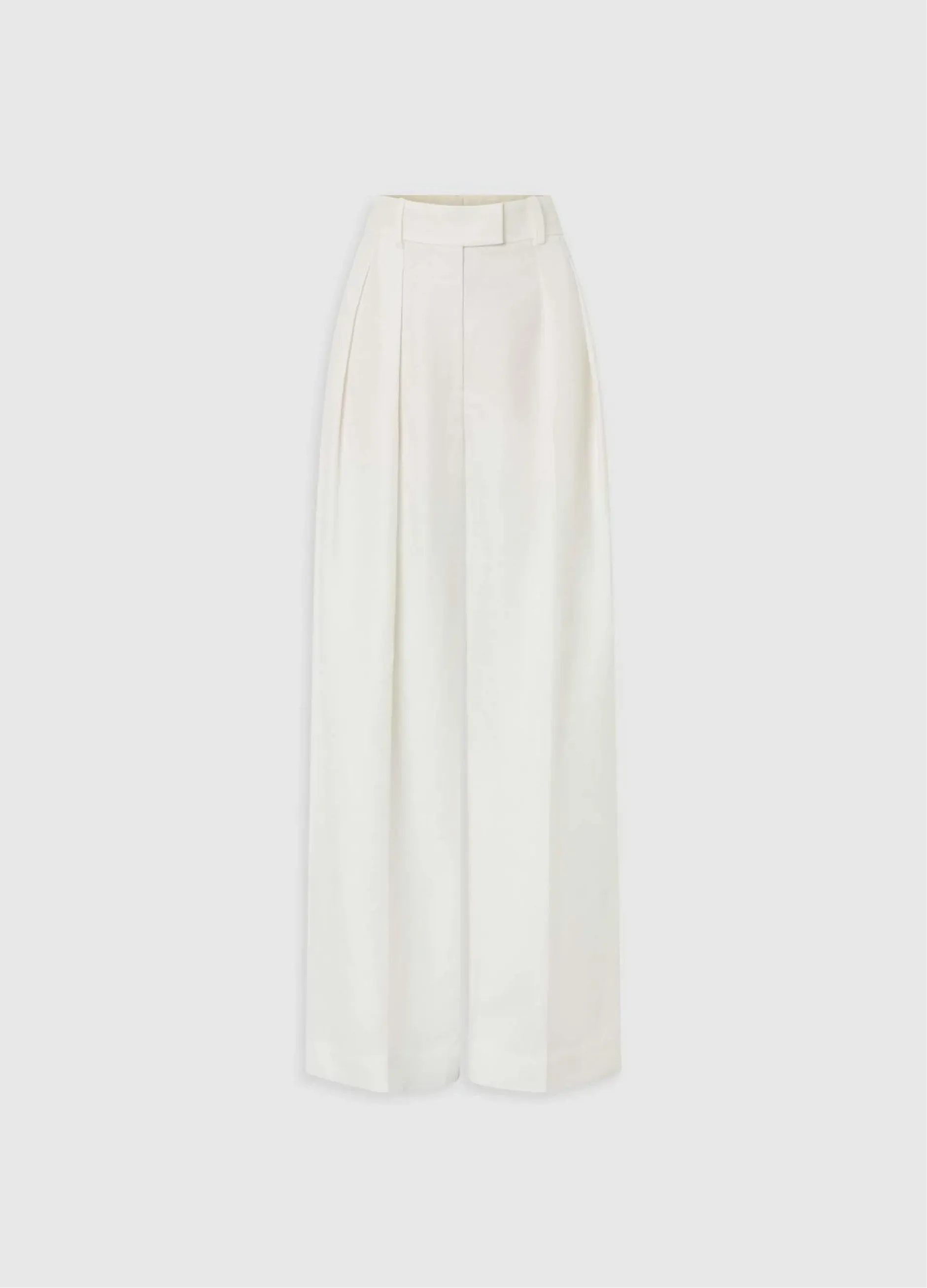 White wide-leg trousers with a high waist and pleats.