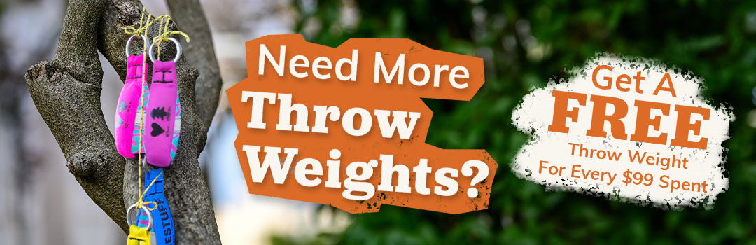 Promotional banner for free throw weights with colorful weights shown.