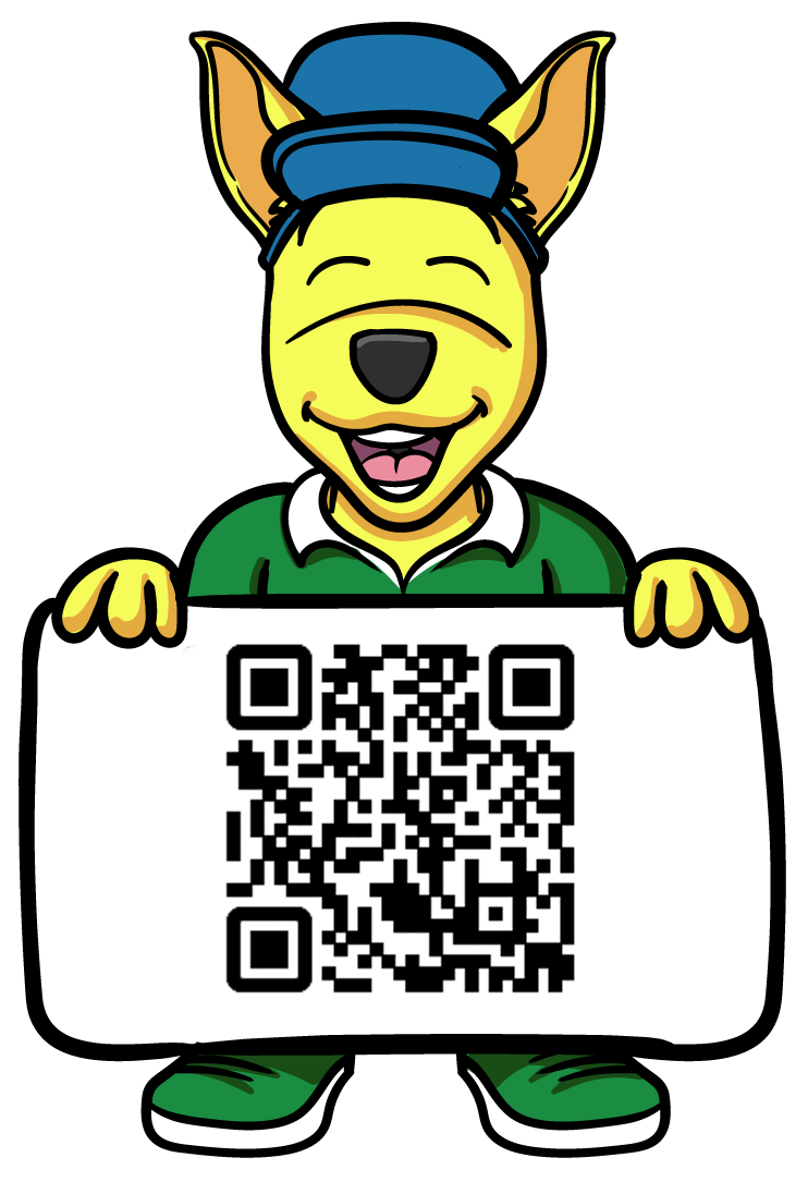 Kevin the Kangaroo Holding a QR Code