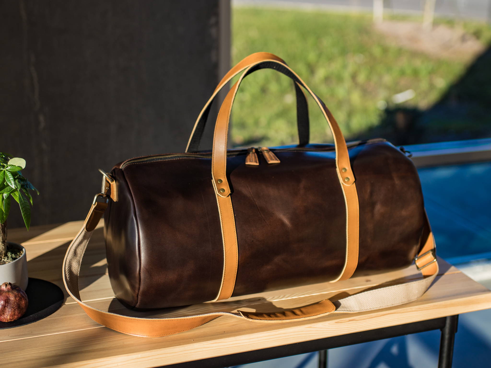 luxury leather gift for him- brown leather travel bag