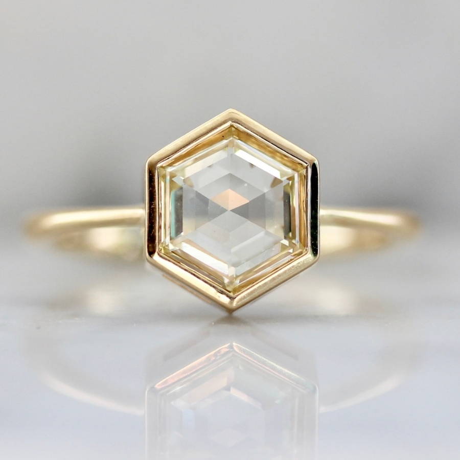 hexagon diamond ring in yellow gold