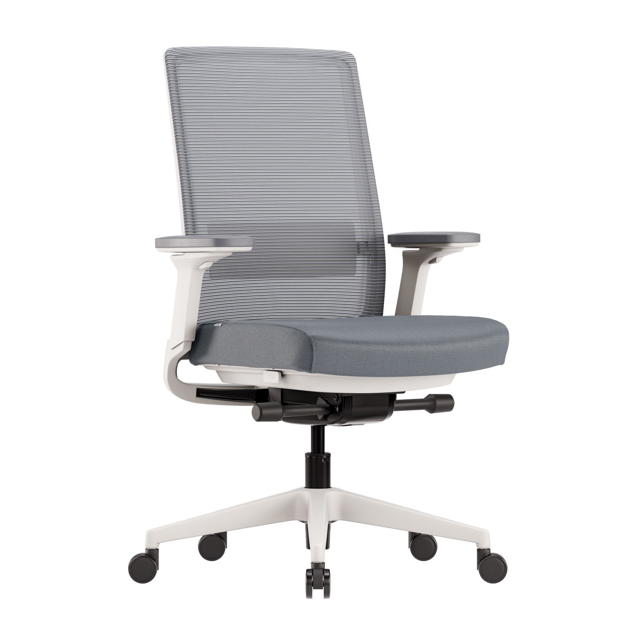 White, ergonomic " Active " office chair by ofinto in a studio setting