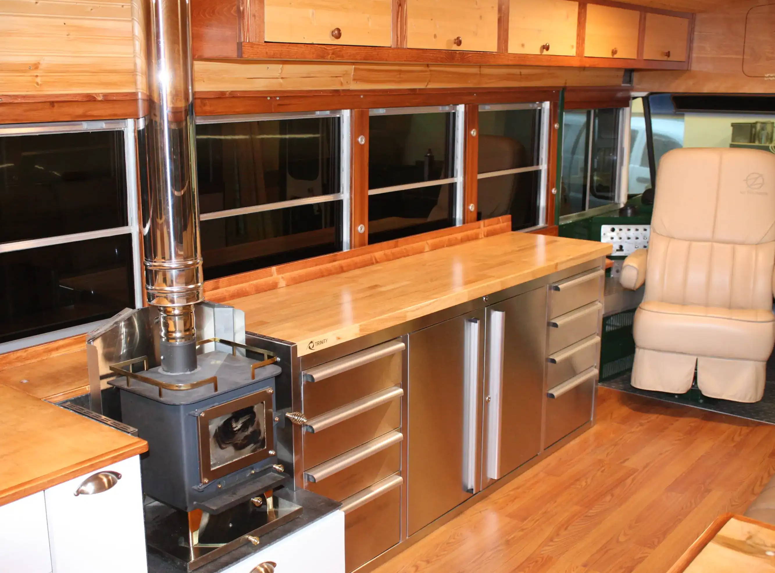 full size workbench as kitchen counter in a RV