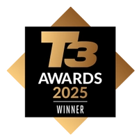 T3 Awards 2025 Winner logo with gold and black design.