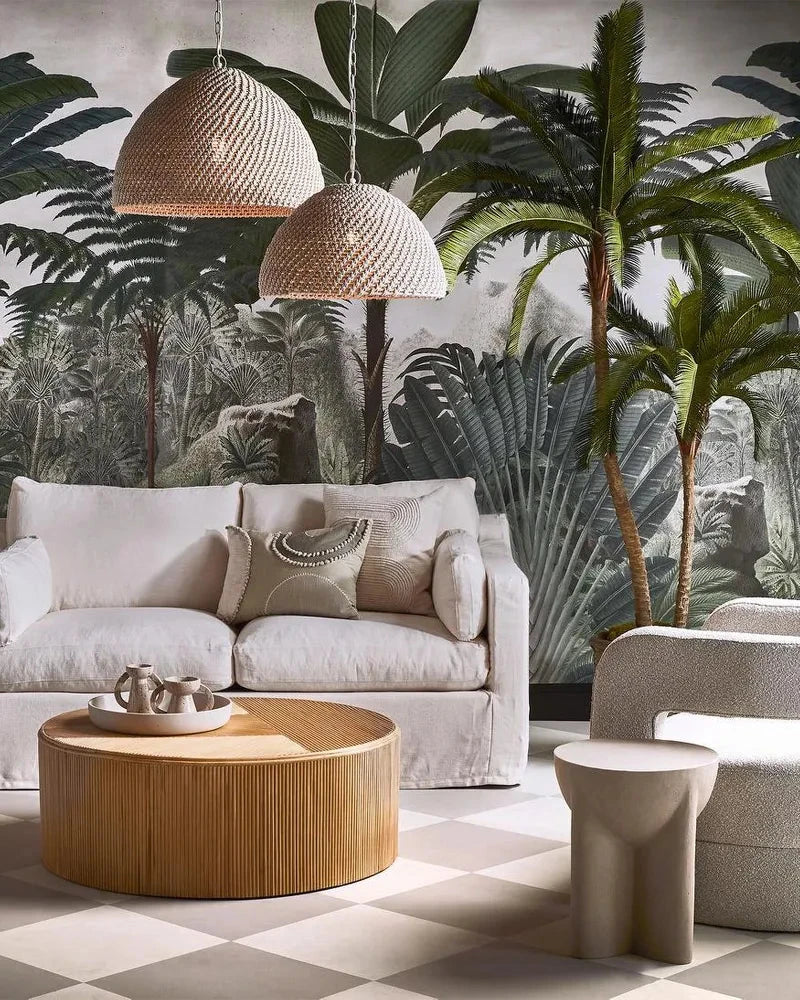 Natural Bleach Rattan Dome Pendant Lounge Area