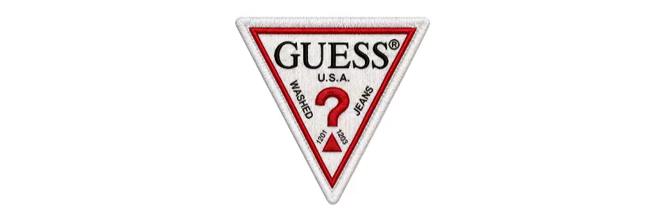 Logo of Guess featuring a triangle design with a question mark.