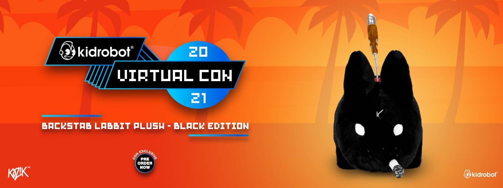 Kidrobot 2021 Virtual Con Exclusives - Shop limited edition con exclusives now at Kidrobot.com - Limited Edition Exclusive Backstab Labbit Plush by Frank Kozik - Black Edition