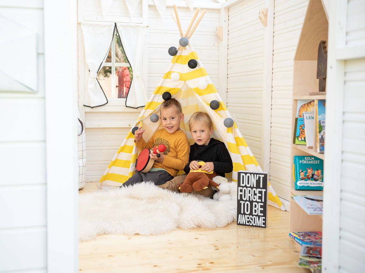 Kids Playing inside of Wooden Playhouse Arctic Nario by WholeWoodPlayhouses