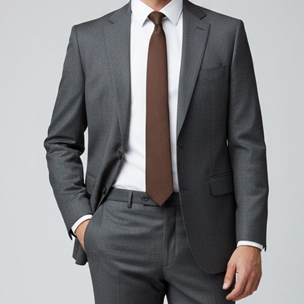 Man wearing a brown tie with a charcoal suit