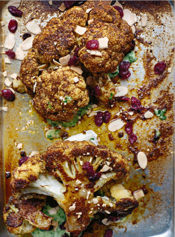 Crunchy Baked Garam Masala Cauliflower With Parsley Sauce