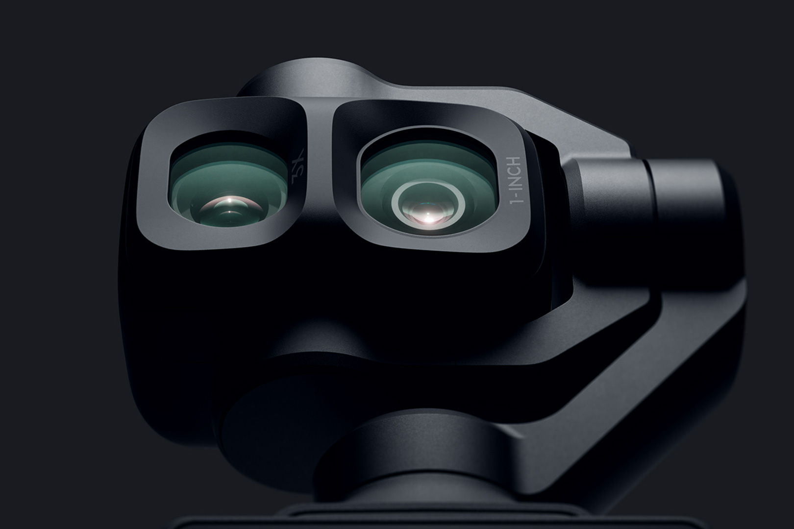 Close-up of an Osmo Pocket 4P camera lens with a black background