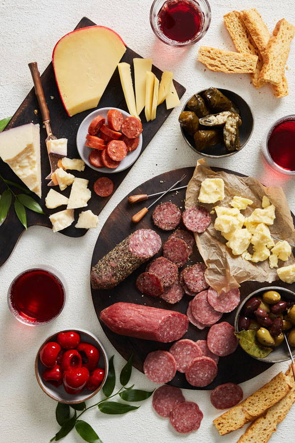 Assorted meat and cheese items