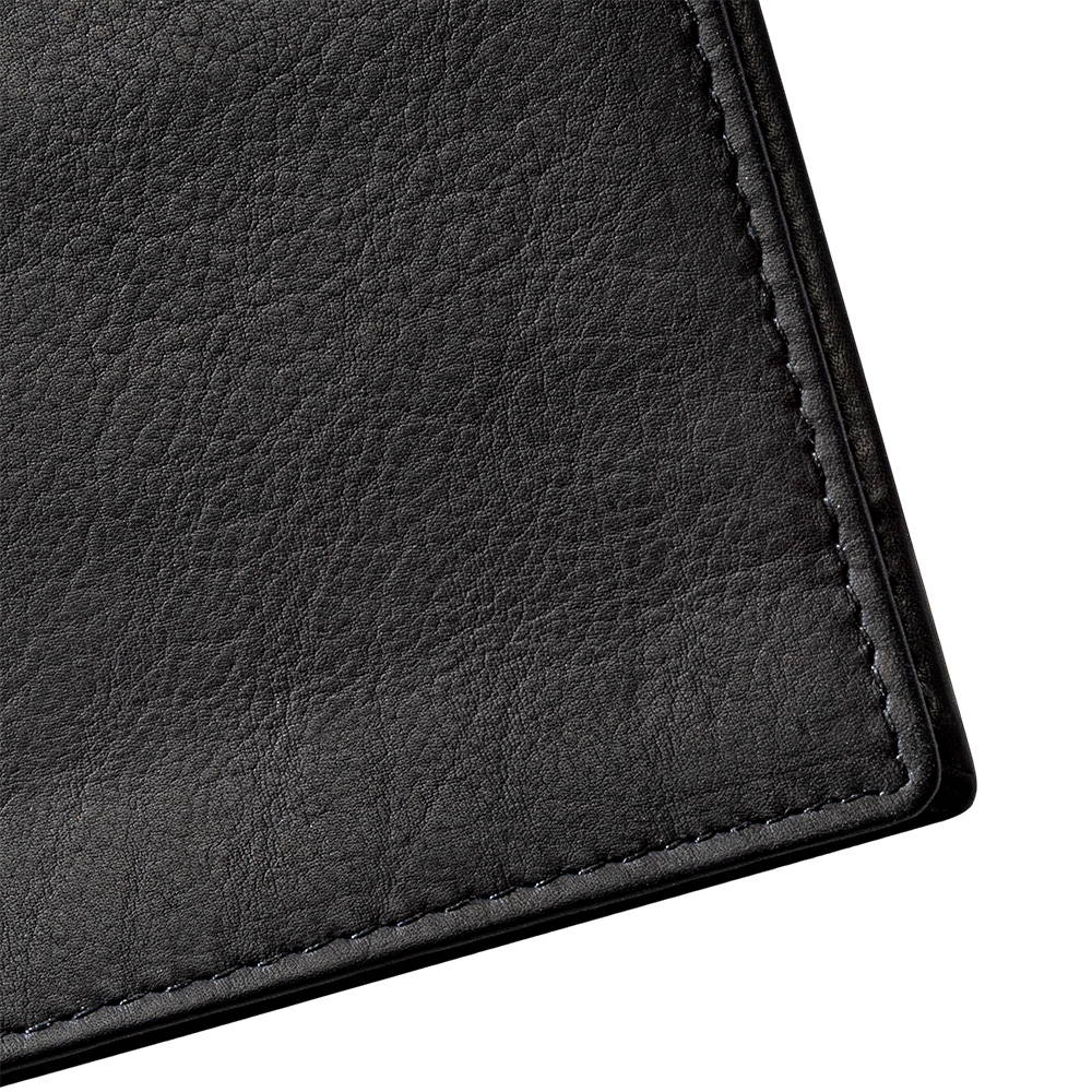 Black Leather Wallet- Anchor Metal Plate Design