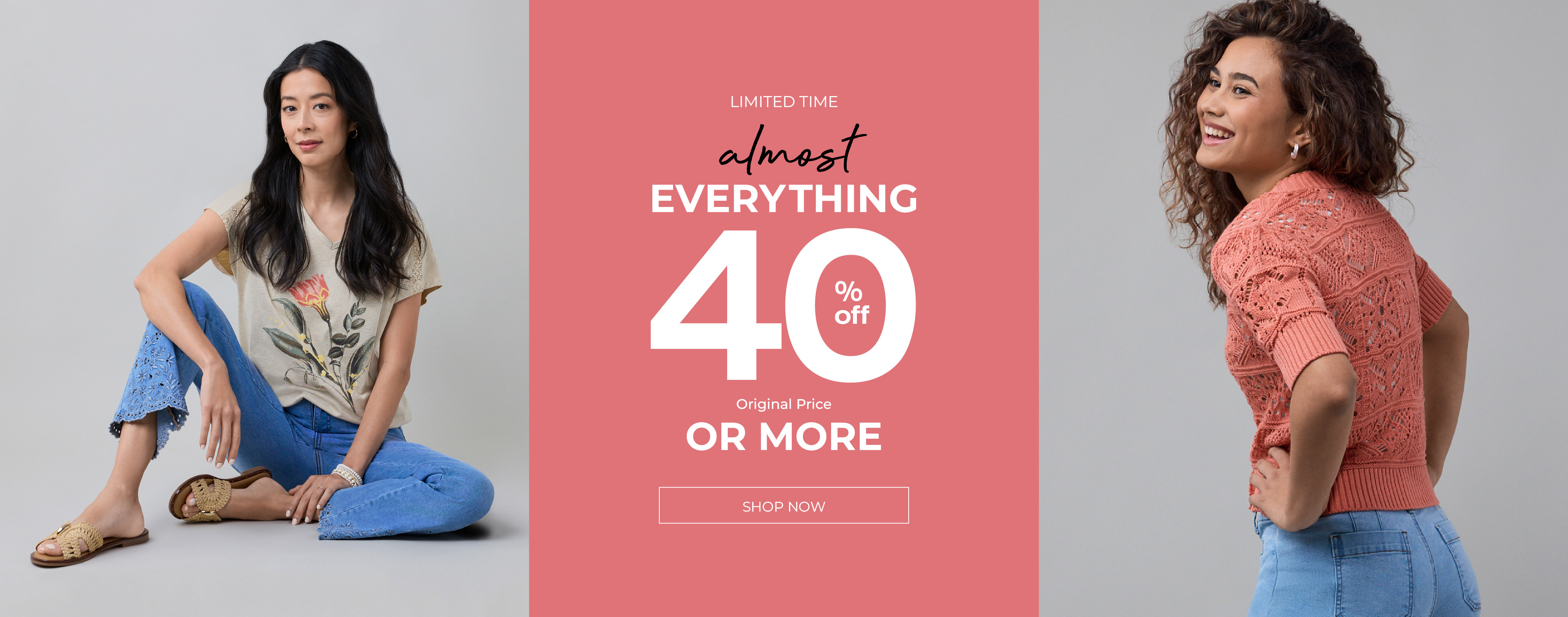 Two models promoting a sale: 40% off almost everything.
