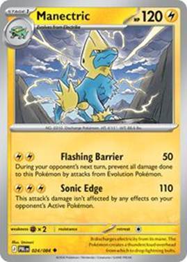 Manectric Pokémon card with abilities Flashing Barrier and Sonic Edge.