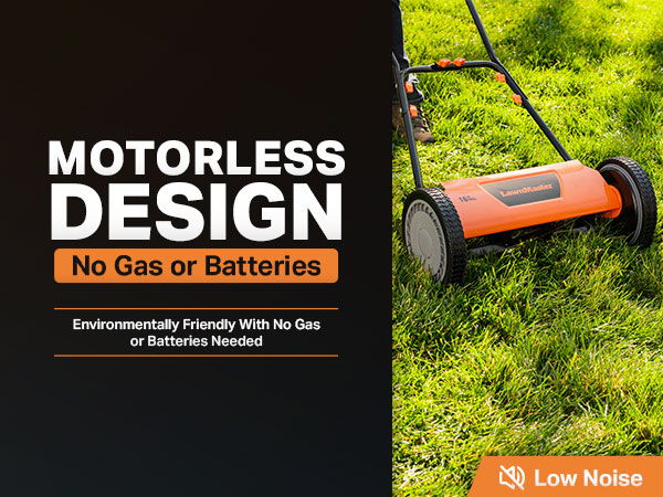 Motorless lawn mower design, environmentally friendly, no gas or batteries needed.