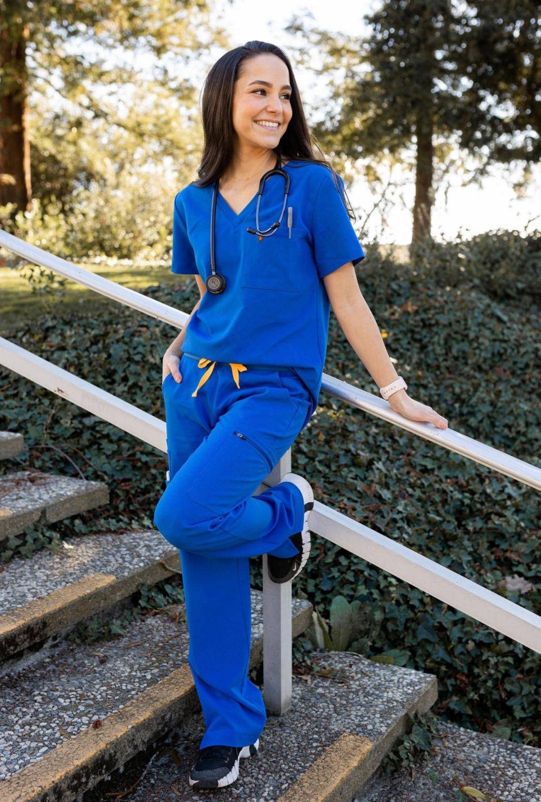 Bodie - Royal Blue regular fit medical scrub pants for nurses.
