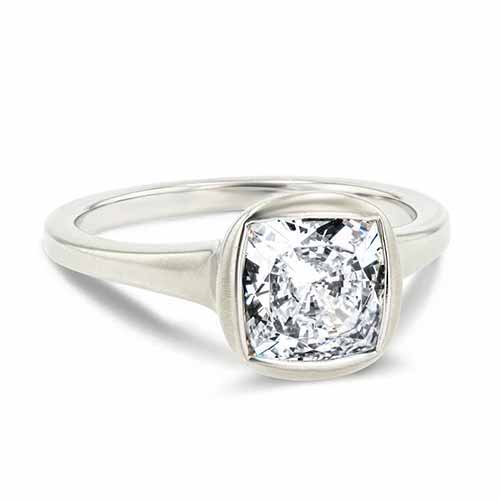 Solitaire engagement ring with cushion cut lab grown diamond by MiaDonna