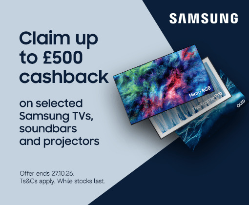 Claim up to £500 cashback on selected Samsung TVs, soundbars and projectors