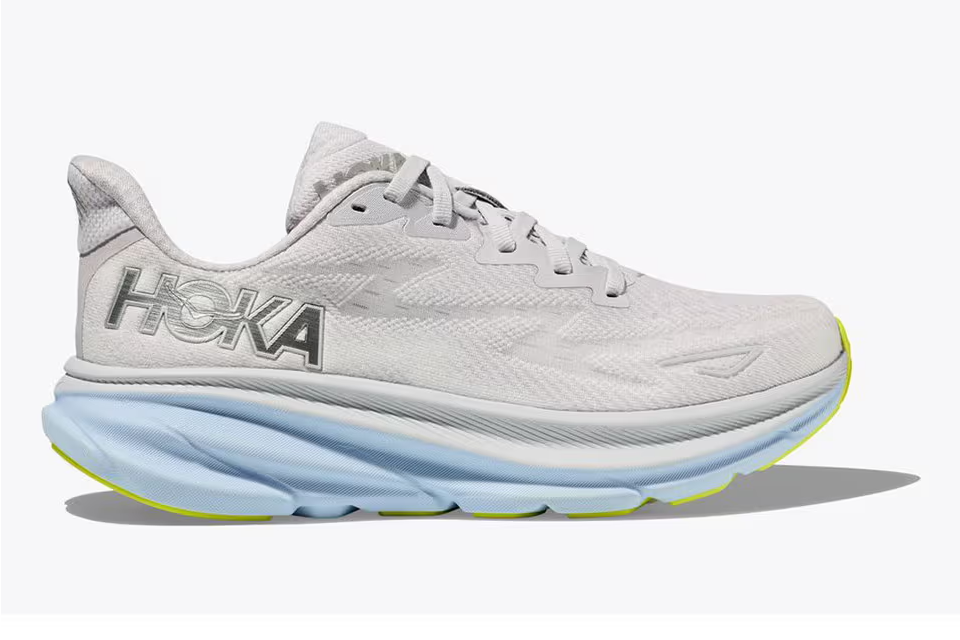 Hoka Women's Clifton 9 Running Shoes in the Nimbus Cloud and Ice WAter colorway
