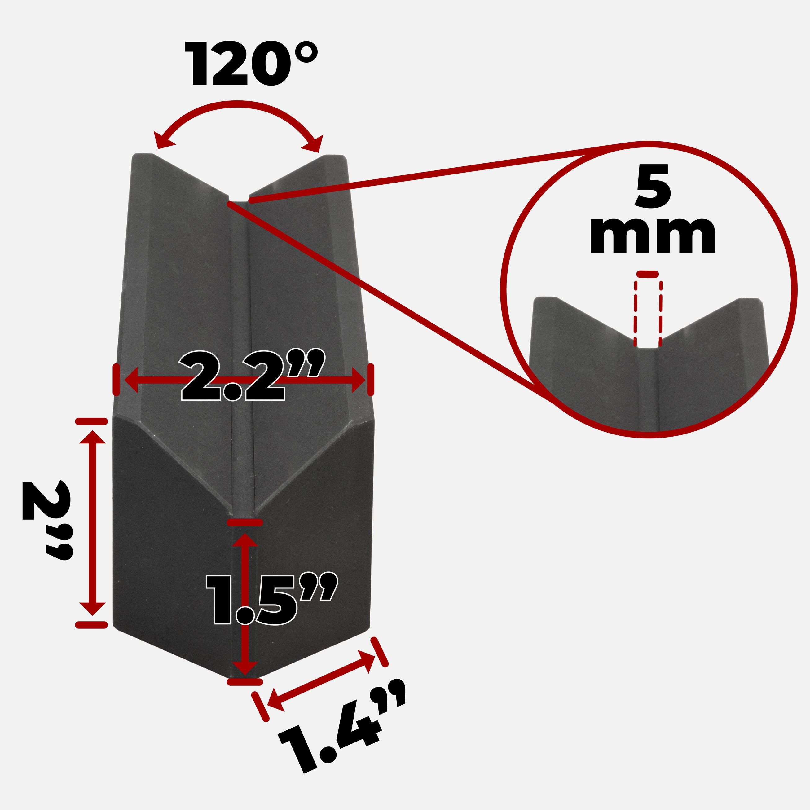 Technical drawing of a black object with dimensions and angles labeled.