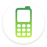 Green mobile phone icon on a circular white background.