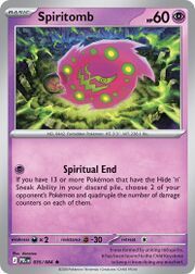 Card featuring Spiritomb, a Pokémon with its abilities and stats displayed.