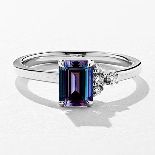 Alexandrite gemstone fashion ring with accenting lab grown diamonds in 14k white gold by MiaDonna