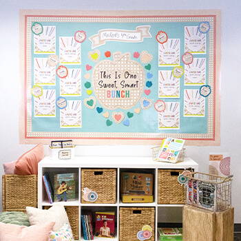 Neutrals Classroom decorated with We Belong Bulletin Board Set
