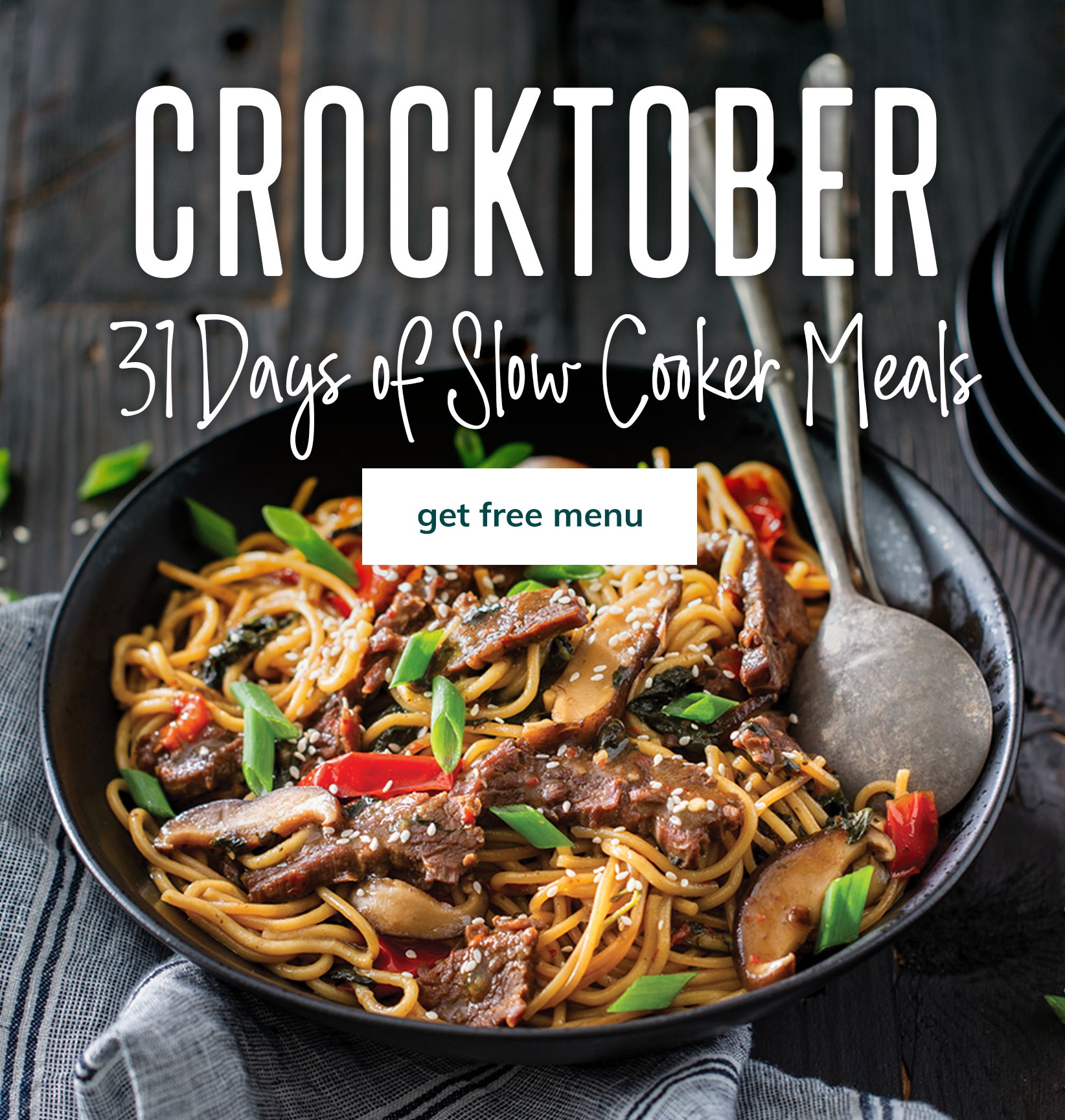 Crocktober: 31 Days of Slow Cooker Meals with a “Get free menu” button.