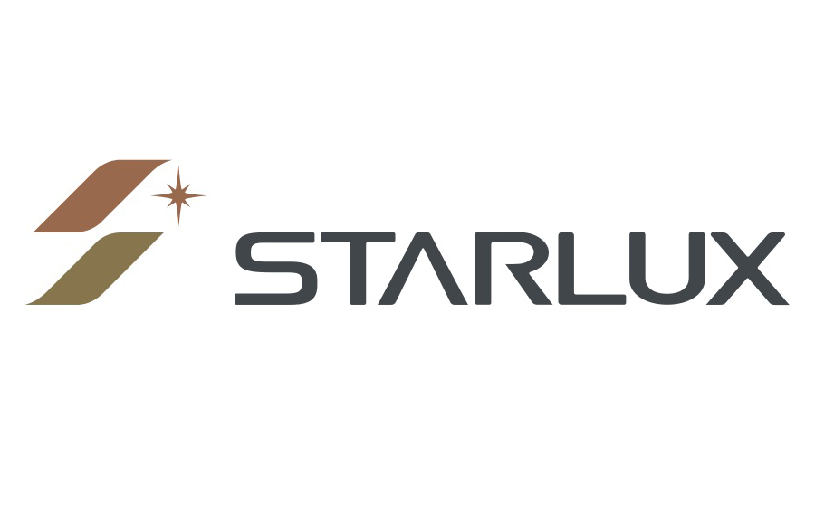 Logo of STARLUX Airlines with stylized text and design elements.