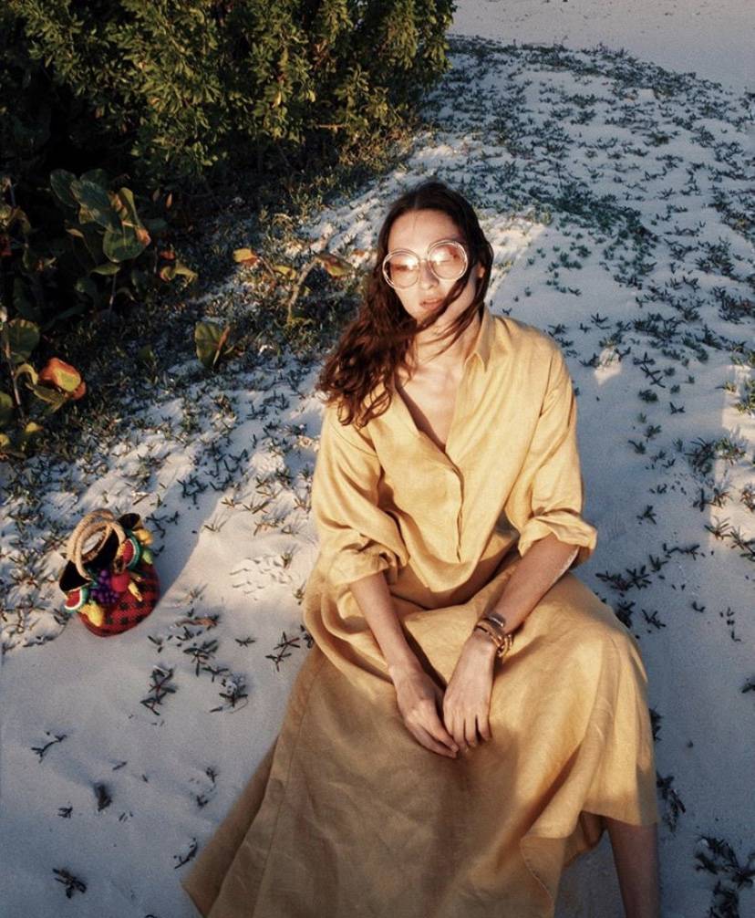 Gold linen oversized  shirtdress